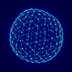 Technology grid sphere. Blue sphere consisting of points and lines. Modern wireframe elements. Vector illustration.