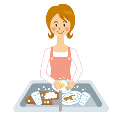 洗い物をする女性