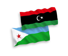 Flags of Republic of Djibouti and Libya on a white background