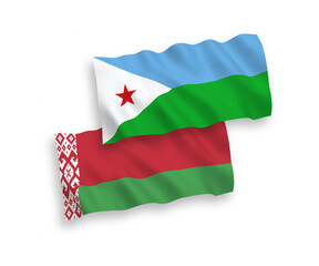 Flags of Republic of Djibouti and Belarus on a white background
