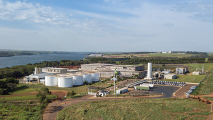 Aerial capture of large food industry close to the tiete river.