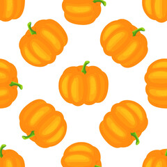 Hand drawn seamless pattern with pumpkins on background. Cute autumn vector texture.