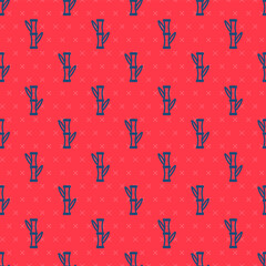 Blue line Bamboo icon isolated seamless pattern on red background. Vector