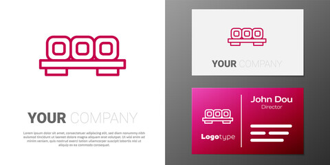 Logotype line Sushi on cutting board icon isolated on white background. Asian food sushi on wooden board. Logo design template element. Vector