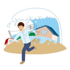 津波から逃げる男性