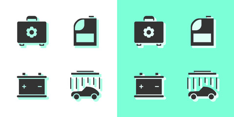 Set Car wash, Toolbox, battery and Canister for motor machine oil icon. Vector