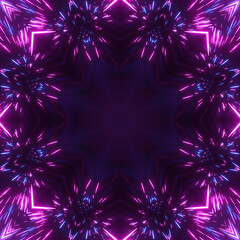 Abstract creative kaleidoscope background. Seamless pattern. Luminous neon glowing rays, diversity, beautiful fireworks, colorful explosion. 3d rendering
