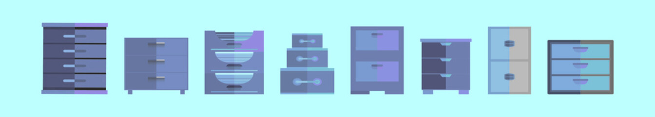 set of file cabinet cartoon icon design template with various models. vector illustration isolated on blue background