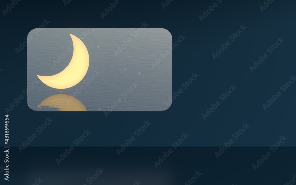 Aufkleber the room with an open window. the moon is outside. 3d rendering.