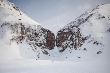 Frozen volcanic waterfall