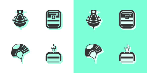Set Ski lift, Jet ski, Helmet and First aid kit icon. Vector