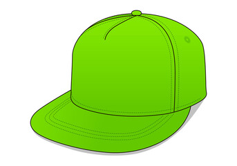 Green 5-Panels Hip Hop Cap Template on White Background, Vector File.