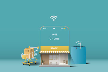 Shopping online on mobile concept. Store online. - obrazy, fototapety, plakaty