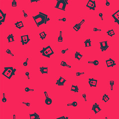 Set House key, , under protection and on seamless pattern. Vector