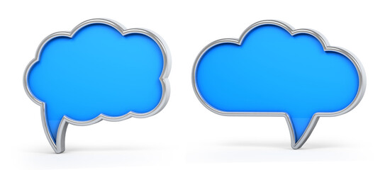 Blue and silver 3d speech bubble isolated on white background. 3D illustration.