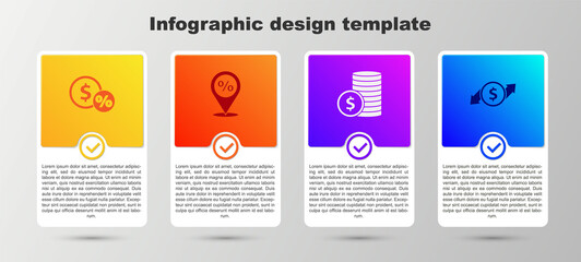 Set Money coin with percent, Location discount, Coin money dollar and Financial growth and. Business infographic template. Vector
