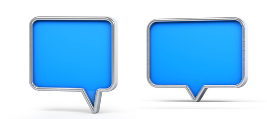 Blue and silver 3d speech bubble isolated on white background. 3D illustration.