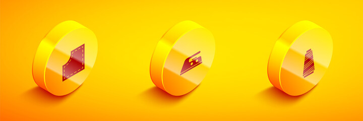 Set Isometric Sewing Pattern, Electric iron and thread icon. Vector