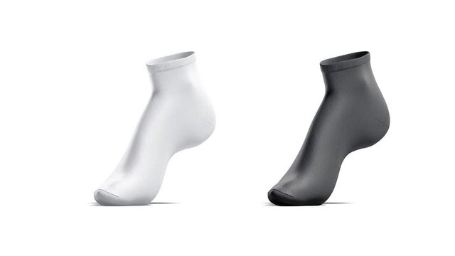 Blank black and white ancle socks mockup stand, looped rotation