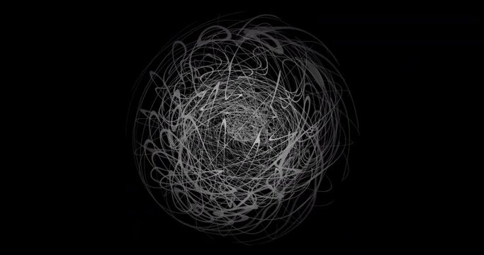 Abstract animation with expanding rings and lines on a black background, resembling an element from the quantum realm, like an atom.