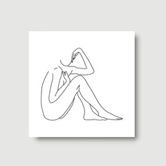 Minimal abstract woman beauty poster. Set of modern woman body line drawing with pastel colors in boho style. Girl portrait, watercolor vector background for card, spa and wall art. Luxury interior