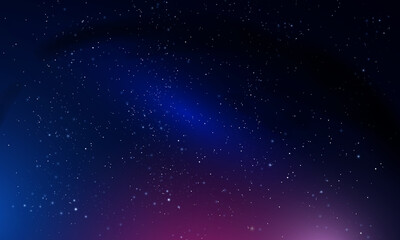 Fototapeta na wymiar Pink light with nebula in the night starry sky, vector art illustration. 