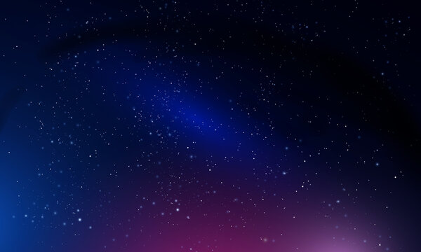 Pink light with nebula in the night starry sky, vector art illustration. 