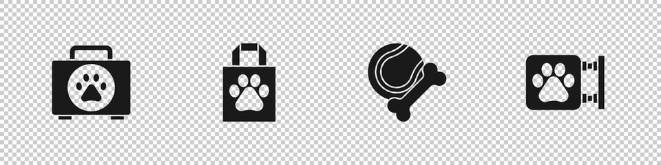 Set Pet first aid kit, Shopping bag pet, toys bone rubber and ball and Veterinary clinic icon. Vector