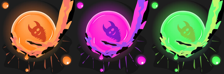 An unusual glowing sphere in the hands, similar to caviar. There is an embryo inside. Bright fantasy illustration in 3 colors.