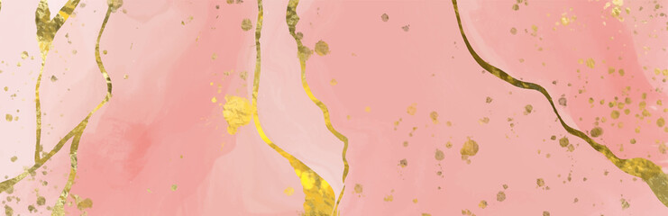 Vector Alcohol ink shape in tender pink and gold.