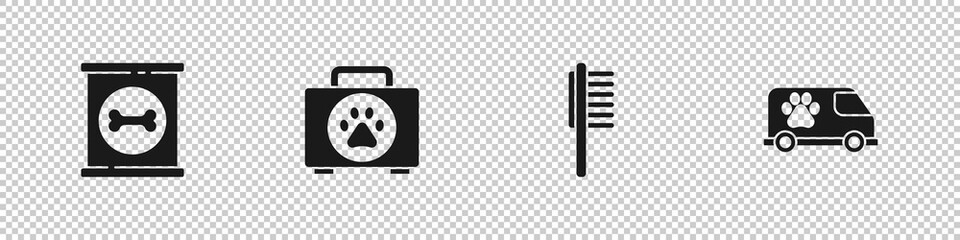 Set Canned food, Pet first aid kit, Pets vial medical and Veterinary ambulance icon. Vector