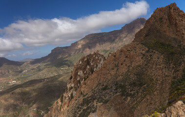 Gran Canaria, landscapes of the central part of the island along the Route Risco Vlanco, The White Cliff, and 
Pico de las Nieves, the highest point of the island