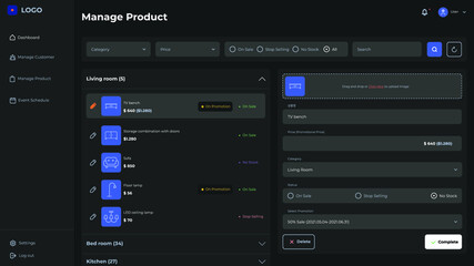 Manage Online Shop UI design Template