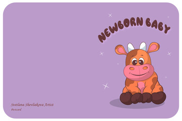 Character funny cow for a child's postcard or for a brand logo