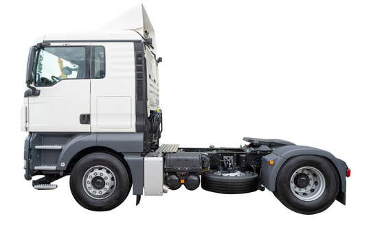 Flatbed white truck without trailer isolated on background