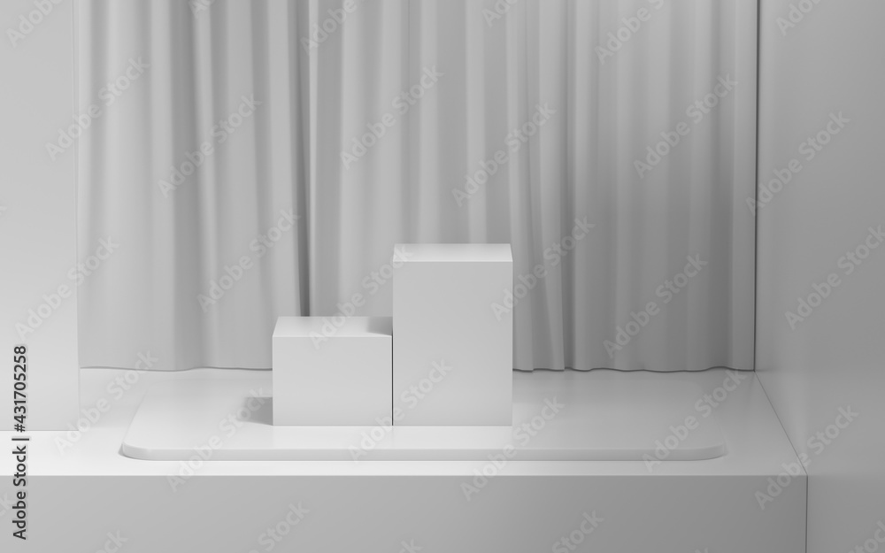 Poster empty stage with soft curtain background, 3d rendering.