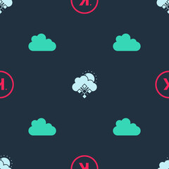 Set Kelvin, Cloud with snow and sun and on seamless pattern. Vector