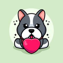 Cute baby bulldog cartoon with love