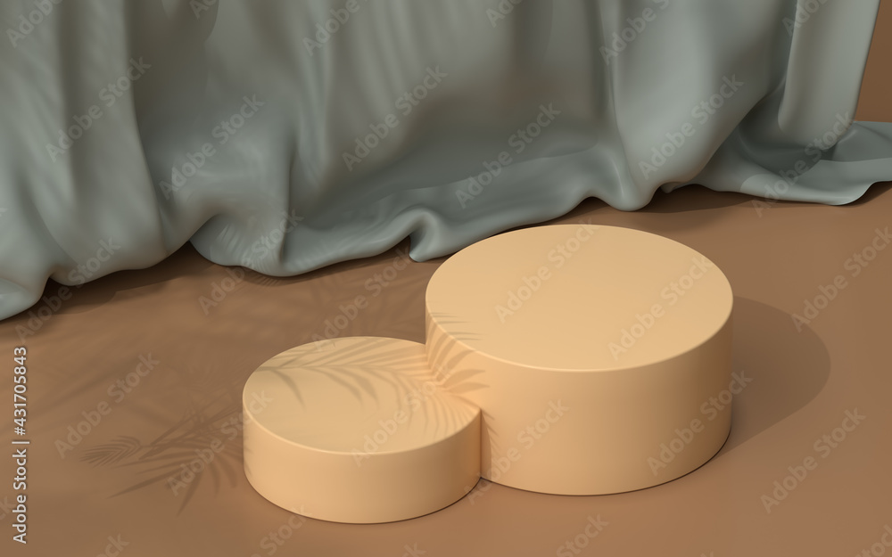 Poster empty stage with soft curtain background, 3d rendering.