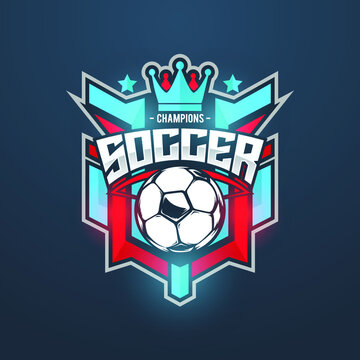 Soccer Football Badge Logo Design Templates | Sport Team Identity Vector Illustrations isolated on blue Background
