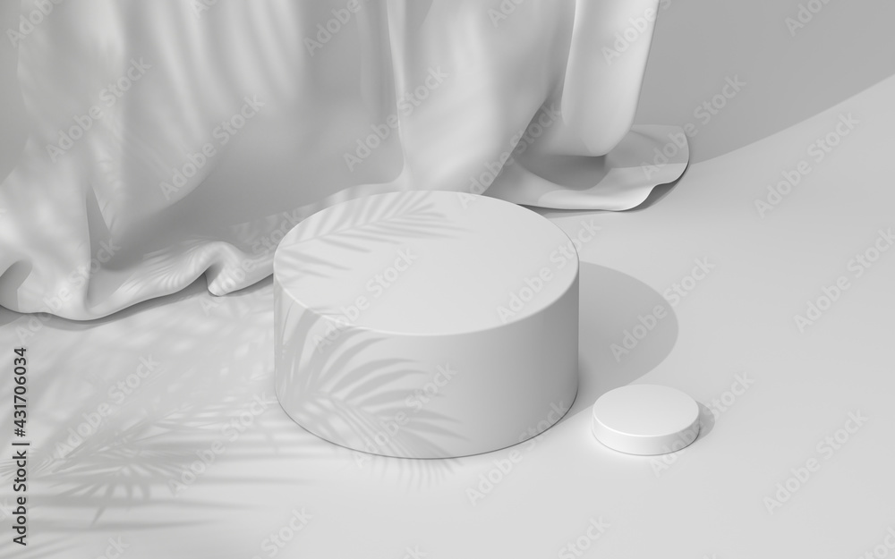 Poster empty stage with soft curtain background, 3d rendering.