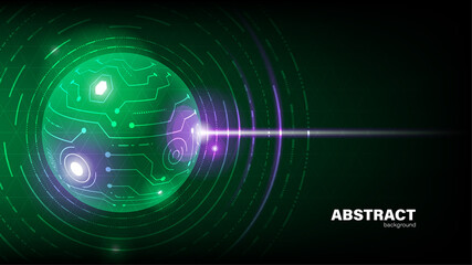 Abstract circuit in circle with light on dark green background, Technology background concept with copy space, vector illustration.