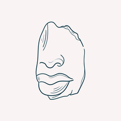 Linear drawings of heads of antique statues of the goddess and mythical god in the engraving style. Creative minimal linear woman vector with growing branch from her head.
