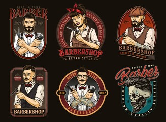 Obraz premium Barbershop vintage colorful labels