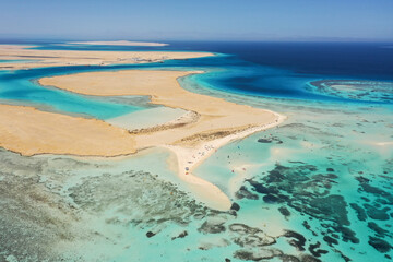 Aerial view: Tawila island in Red sea, Hurgada, Egypt - obrazy, fototapety, plakaty