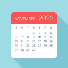 November 2022 Calendar Leaf - Vector Illustration