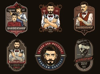 Colorful barbershop vintage emblems