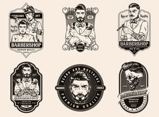 Vintage barbershop logos set