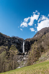 impressive Cascata di Foroglio in spring, Valle di Bavona, Ticino