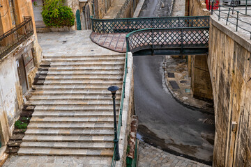 Stairs Bridge And Street In Valletta City In Malta
